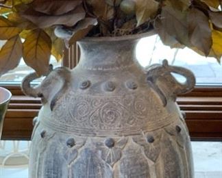 19in Elephant Handle Ceramic Vase #2	 		 

