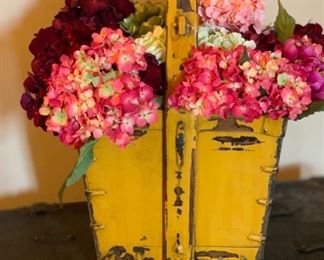 Yellow Wood Basket Floral Decor 