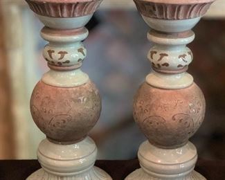 2 Ceramic Glazed Candle Holders 359