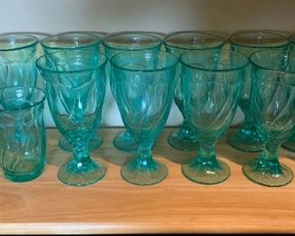 14pc Green Glass Cups