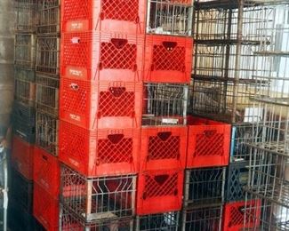 Vintage Borden Metal Food Crates, Qty 46, And Molded Plastic Food Crates, Qty 26