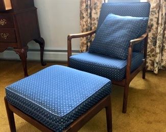 Pair of "France & Daverkosen" teak lounge chairs & matching ottomans 