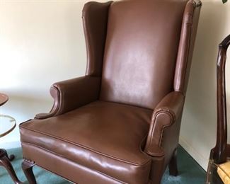 Leather nailhead wing chair 