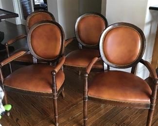 Set of 4 Baker Milling Road armchairs. Beautiful quality. 24” wide, 21” deep, 38” high. Arm height 25.5”. Seat height 18”. Set of 4, $400