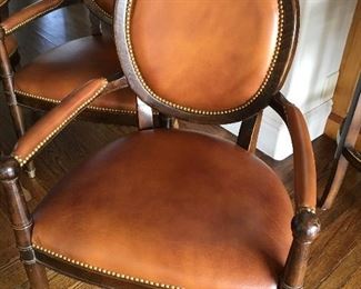 Close up of Baker Milling Road leather dining chairs. $400 set of 4.