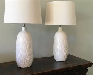 Pair of white ceramic table lamps. $100.00 for the pair