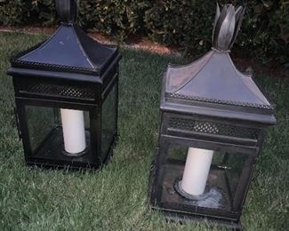 Metal hanging or standing lanterns. Purchased on One Kings Lane for $75.00 each. Asking $50 for the pair