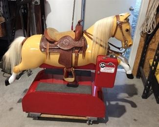 Vintage coin operated horse, Sandi the Palomino, restored