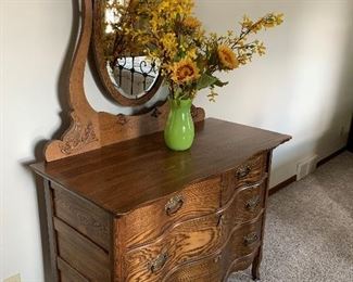 Antique Serpentine Front Mirrored Dresser