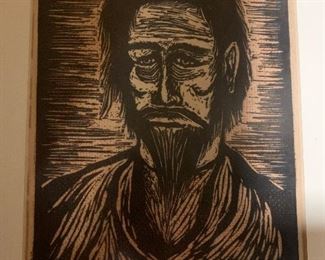 Early Allan Tubach Woodblock Print "Judas"