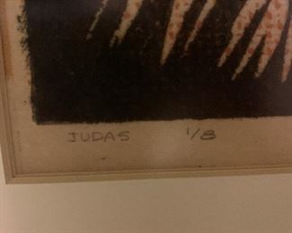 Early Allan Tubach Woodblock Print "Judas"