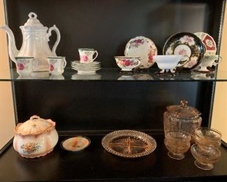 Antique Stoneware, China and Pink Depression Glass