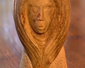 Marvin Toya Jemez Alabaster Carving Two Feathers Native American Art 6.5in	 
