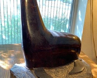 Huge Ironwood Sea Lion Wood Carving 14.in	 
