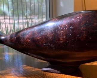Ironwood Whale Wood Carving 15in	 
