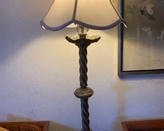 Nice antique ornate brass based table lamp