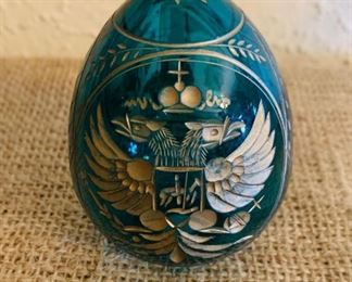 Russian cut crystal glass egg from Saint Petersburg, signed