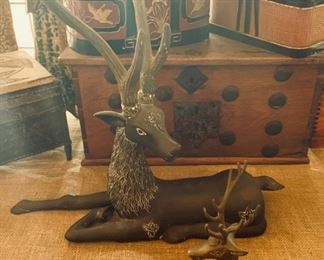 Large brass deer statue
