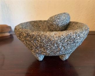 Molcajete volcanic rock mortar and pestle carved from a single rock
