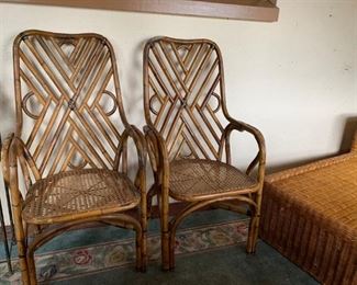 Unusual pair of mid century vintage rattan chairs