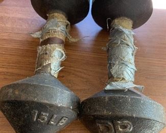 Vintage 15 lb. cast iron barbell weights