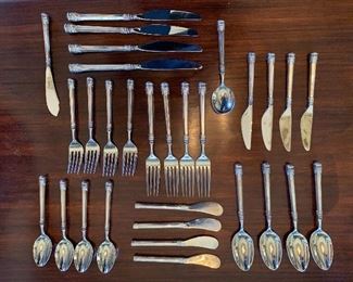 Olympia by Wallace II sterling silver flatware set, 7 piece place settings for 4 with 2 serving pieces