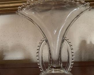 Candlewick handled fan vase elegant depression glass
