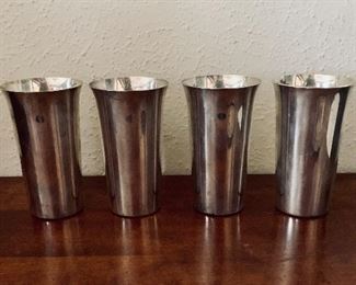 Sterling silver tumblers by International Silver Co., set of 4 slightly fluted rim, total approx. weight 19.585 troy oz