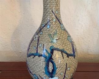 Chinese cloisonné vase with bird, flowers and vines