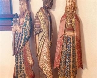 Large wood carved three wise men folk art