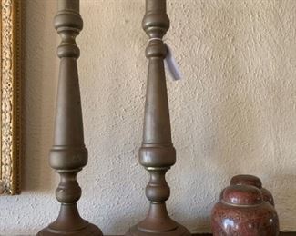 Tall antique brass candle holders