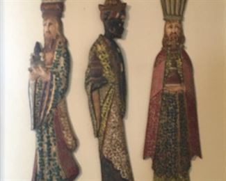 Folk art carved wood - Three Wise Men 31” tall