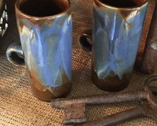 Hand thrown art pottery espresso coffee mugs