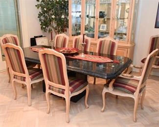 Marble Dining Table & Set of 8 Upholstered Dining Chairs