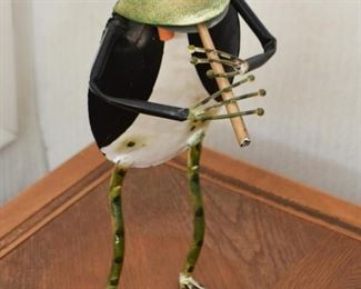 Metal Anthropomorphic Frog Musician Statue