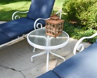 White Metal Garden Side Table with Glass Top
