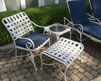White Metal Garden Chair & Ottoman