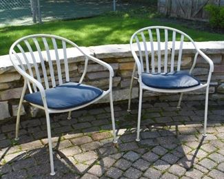 Pair of White Metal Garden Chairs with Cushions