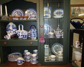Picture of Blue Willow in china cabinet in "she" shed
