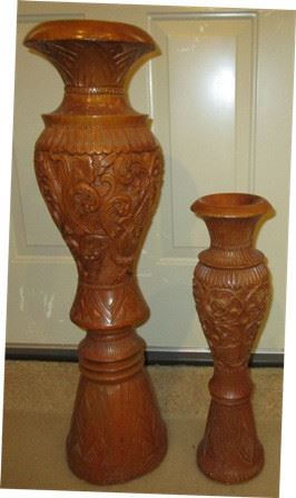 Thai Teakwoodd hand carved wooden vases.