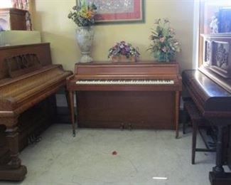Three pianos. One is Kimball; one is Wurlitzer; other unknown name