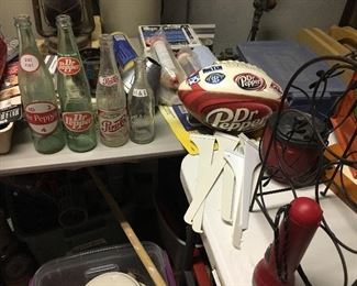 Dr Pepper bottles, foot ball and misc goods