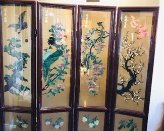 Stunning Double Sided Screen -Hand Painted made of Heavy Jade and Store Floral Shadow ( 1980s)