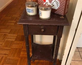 sad side table wishes rooster purse would tell candles to kindly climb off its head