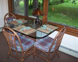 GLASS-TOP DINETTE & 4 CHAIRS AND ANOTHER MICA CO. LAMP