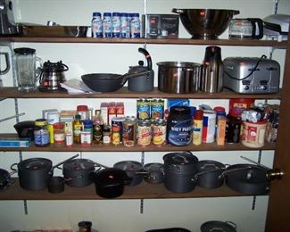 SOME OF THE KITCHEN ITEMS, INCLUDING CALPHALON COOKWARE