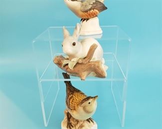 Two Nymphenburg porcelain birds and a Lladro bunny