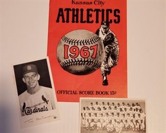 Kansas City Athletics 1967, Tim Carver card SORRY THE TIM CARVED CARD IS NO LONGER FOR SALE and St. Louis Cardinals 1967 World Champions postcard