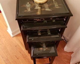 Set of four black lacquered Chinese nesting tables