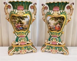Pair of Old Paris porcelain hand painted vases